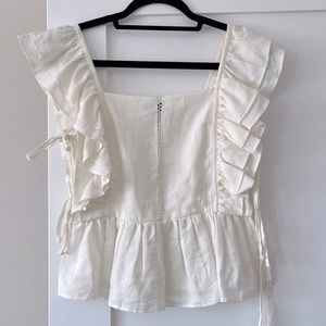 MEILING-Size M, 100% Linen, Creamy/White Blouse.